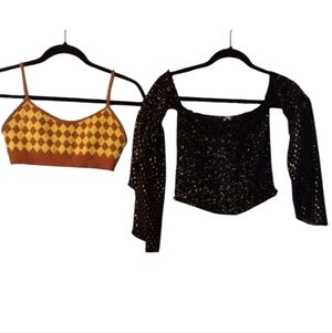 Crop Top Bundle | Charlotte Russe Black Gold Dot + Cider Checkered (S)